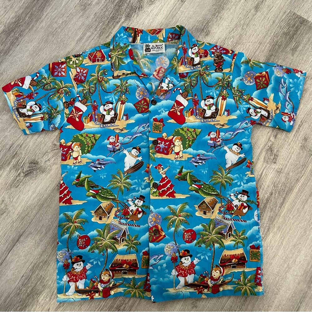 Vintage Aloha Republic Christmas Hawaiian Shirt Youth 8 Frosty Dreams Of Hawaii